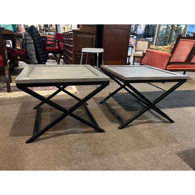 Metal Vintage Wood & Iron Side Tables For Sale - Image 7 of 8