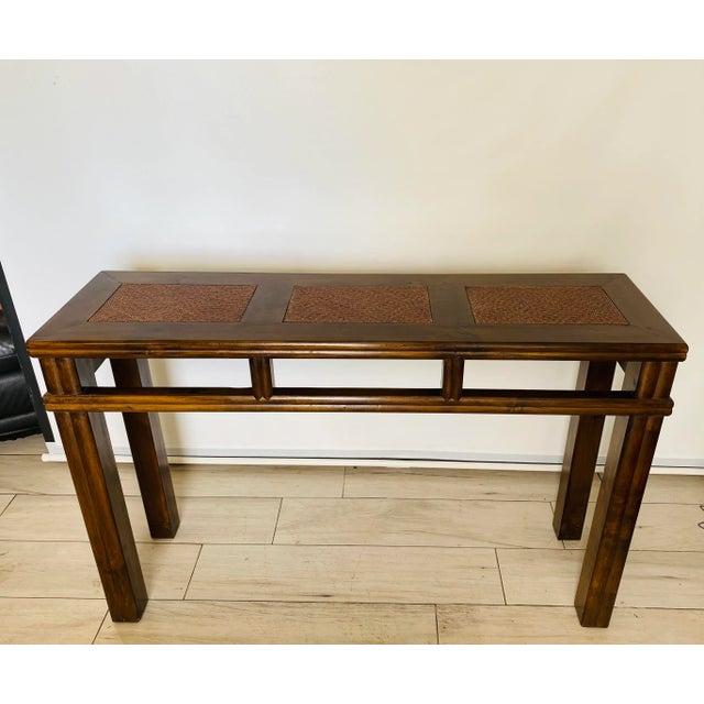 Ralph Lauren Early 20th Century Elmwood Console Table With Woven Top Inset Ralph Lauren Style For Sale - Image 4 of 8