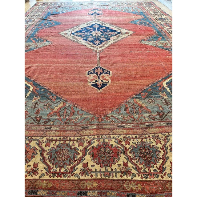Antique Persian Serapi Carpet, Handmade Wool Oriental Rug, Ivory Rust Light Blue For Sale - Image 16 of 18