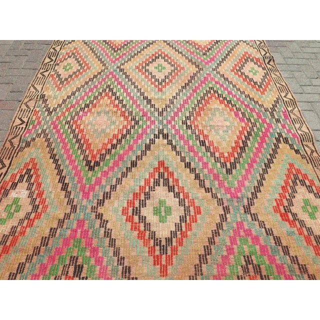 1960s Vintage Turkish Handmade Kilim Rug - 74"x114" For Sale In Raleigh - Image 6 of 12