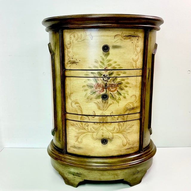 Maitland - Smith 1980s Vintage Boho Chic Italian Maitland-Smith Style Hand Painted Oval Side Table Cabinet For Sale - Image 4 of 18