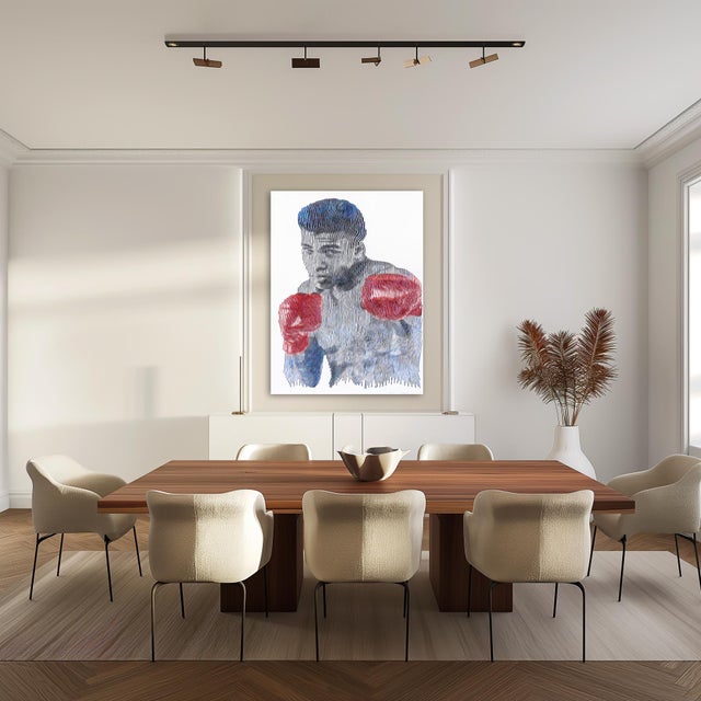 Textile Muhammad Ali the King of the Ring - Abstract Figurative 3d Textural Painting Original Artwork by Virginie Schroeder For Sale - Image 7 of 8