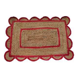 Scallop Jute Doormat in Red For Sale