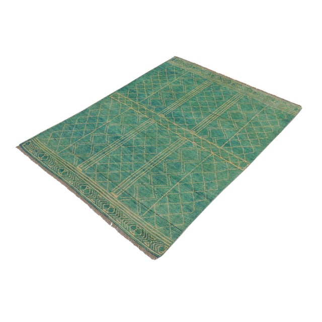 Abstract Boho Chic Balochi Blue/Beige Wool Rug - 3'3''x5'0'' For Sale - Image 3 of 11