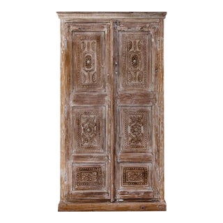 1920s Rustic Antique Indian Shekhawati Tall Cabinet For Sale