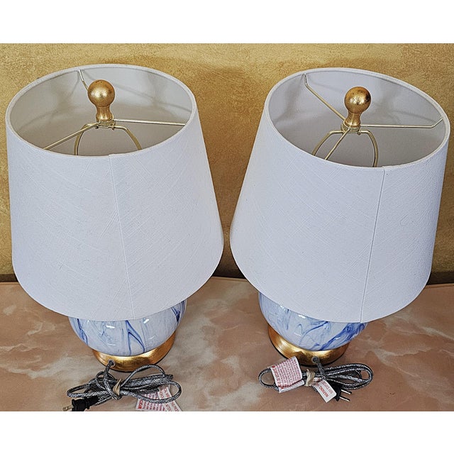 Pair of Jonathan Y Holly Marbleized Ceramic Table Lamps in Blue & White For Sale In Washington DC - Image 6 of 18