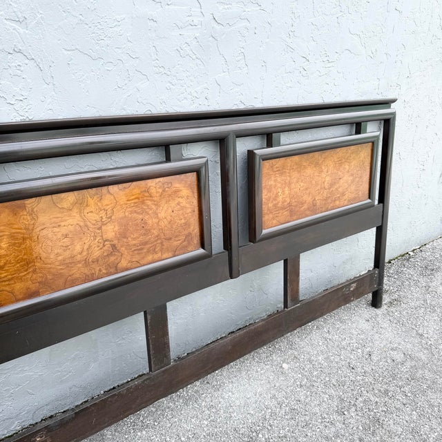 Century Furniture Vintage Chinoiserie Black and Burlwood King Size Headboard For Sale - Image 4 of 5