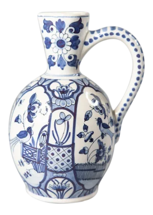 Antique Dutch Delft Faience Bird Floral Pitcher
