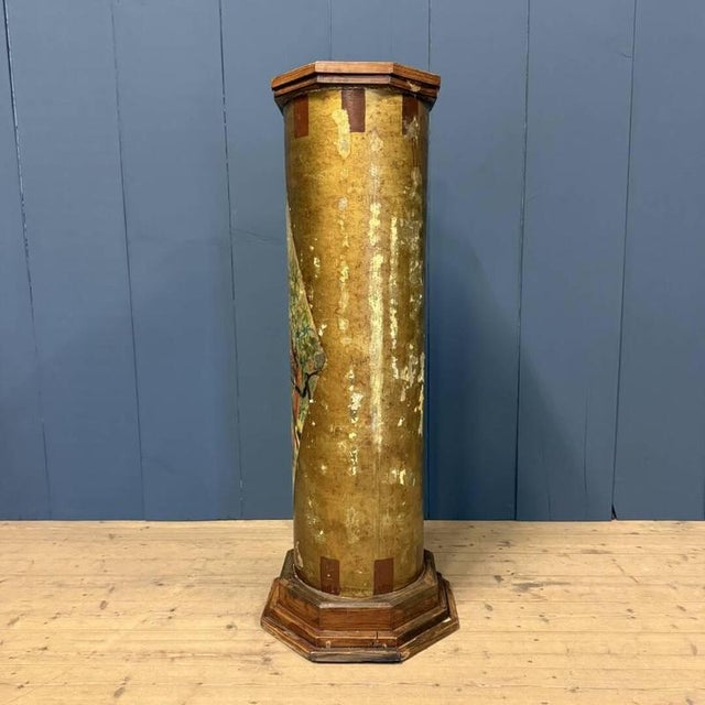 Goldenrod Large Antique Painted Earthenware Column with Golden Pheasants For Sale - Image 8 of 18