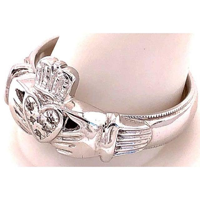 Metal 14 Karat White Gold Claddagh Diamond Ring, Size 13 For Sale - Image 7 of 9