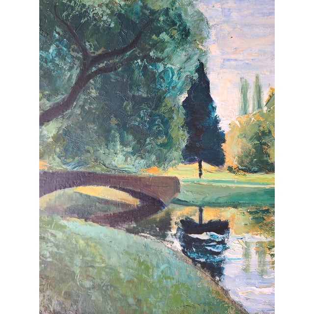 1950s Vintage 1950s Oil Painting Rambouillet France Landscape For Sale - Image 5 of 16
