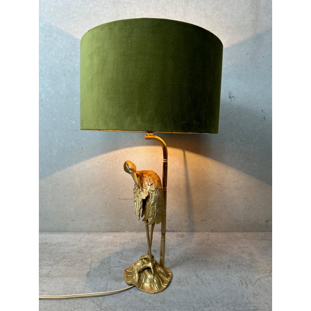 Remarkable lamp with velvet, green-colored shade. Design Valenti. Hood has a gold-colored inside for a warm reflection....