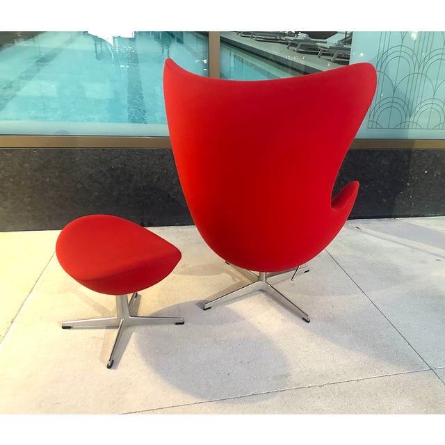Red Arne Jacobsen Egg Chair With Ottoman Fritz Hansen Made in Denmark For Sale - Image 8 of 9