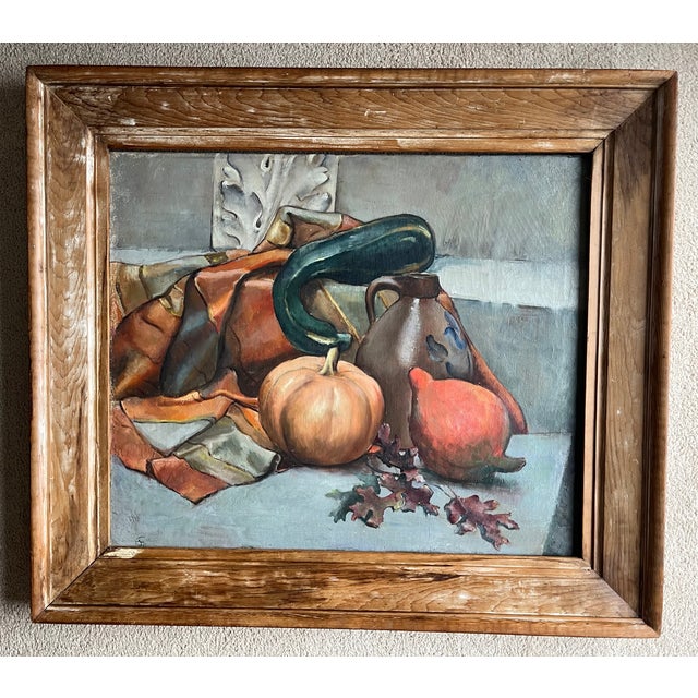 "Autumn Still Life"- 1940's Oil on Canvas-Antique Frame For Sale - Image 11 of 11