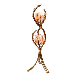 Antique Italian Floor Lamp in Blue and Gilt Patinated Carved Wood by Henri Fernandez, 1970s For Sale