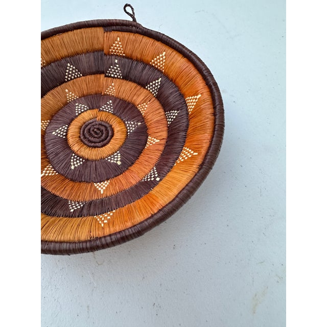 1970s 1970s Hand Woven Decorative Hanging Basket With Triangle Details For Sale - Image 5 of 8