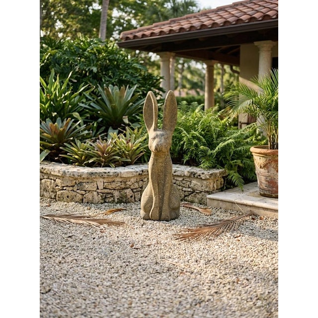Vintage Cast Stone Seated Jackrabbit Garden Statue For Sale - Image 12 of 12