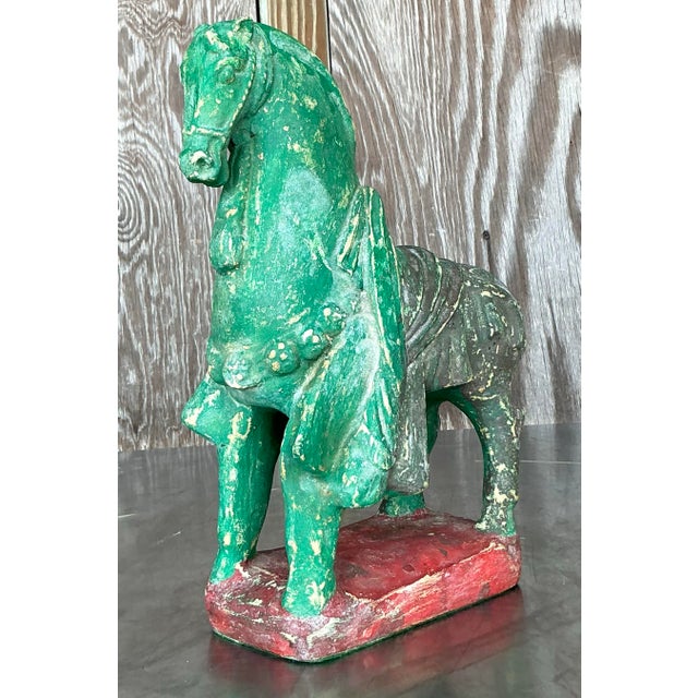 Green Vintage Boho Plaster Horse For Sale - Image 8 of 8