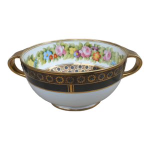 1914-1921 Art Nouveau Bowl Nippon Morimura Handled Heavy Gilded Antique