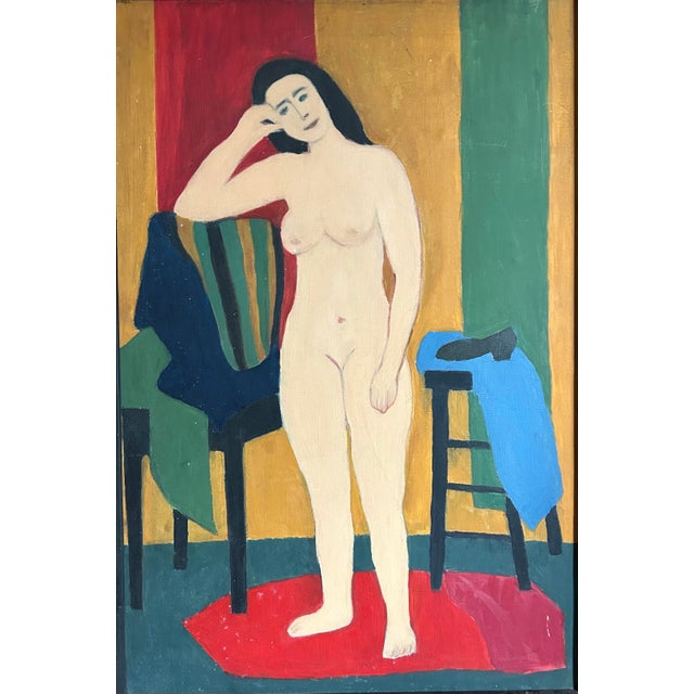 Abstract Vintage Abstract Modernist Oil Painting of a Nude Woman For Sale - Image 3 of 6