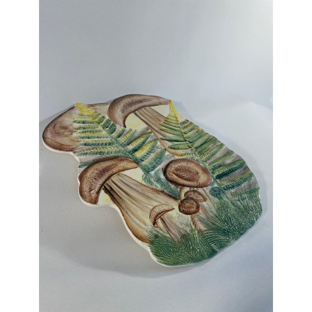 1970s Italian Majolica Fern and Mushroom Trivet or Wall Decor For Sale - Image 4 of 12