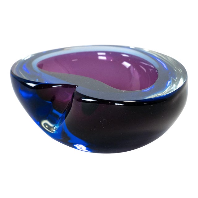 1960s Italian Murano Style Art Glass Blue & Purple Bowl For Sale