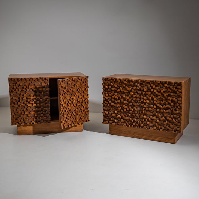 Late 20th Century Pair of contemporary Italian Sideboards with Brutalist Surface Design For Sale - Image 10 of 12