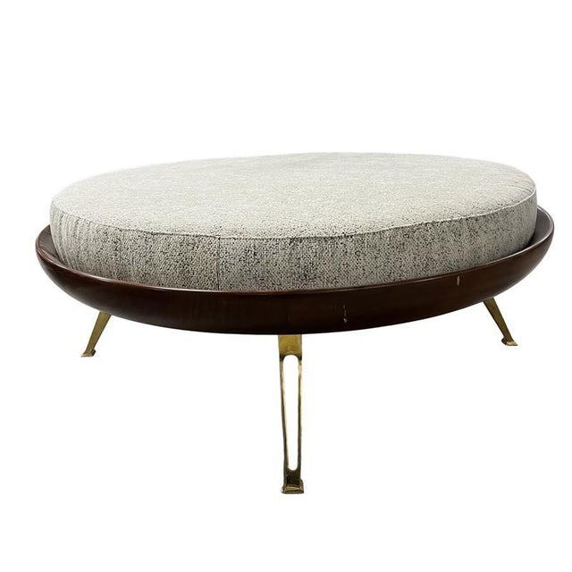 Italian Round Pouf Solid Brass Legs Incredible Quality. Minor knicks in the wood