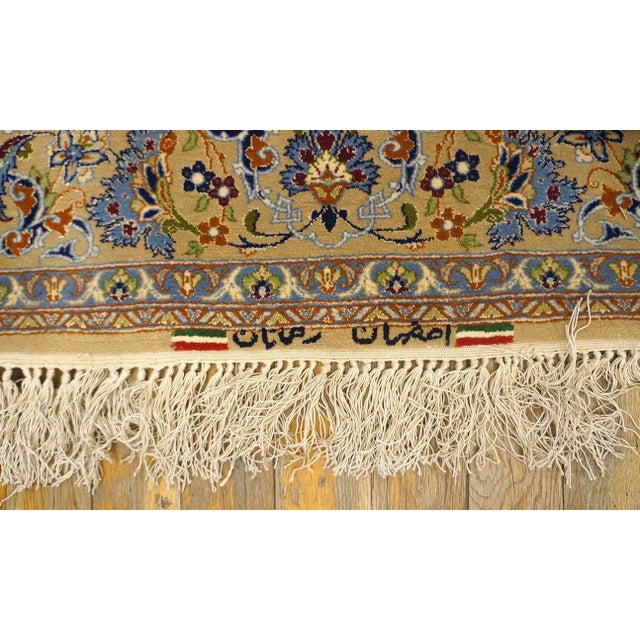 1940s Small Ivory Medallion Floral Mid Century Isfahan Handknotted Wool Rug For Sale In New York - Image 6 of 6