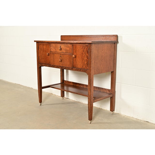 Mission Stickley Brothers Style Antique Mission Oak Arts & Crafts Sideboard Buffet or Bar Cabinet, Circa 1910 For Sale - Image 3 of 16