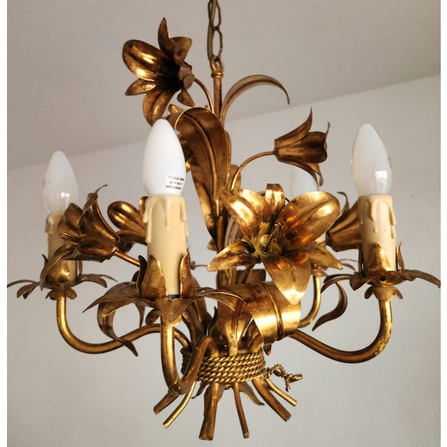 Gold Gilded Chandelier with Gold Leaf, Italy, 1960s For Sale - Image 8 of 18