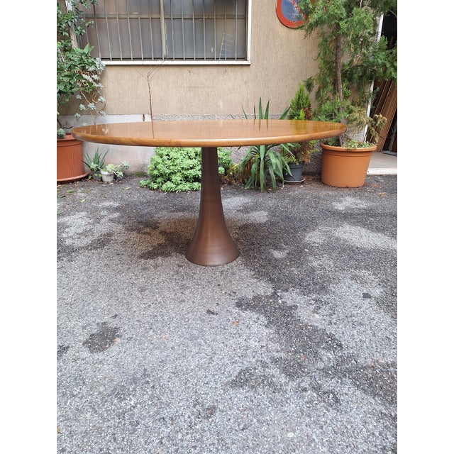 Vintage Model 302 Table with Bronze Leg and Wooden Top by Angelo Mangiarotti for Bernini, 1960s For Sale - Image 9 of 17
