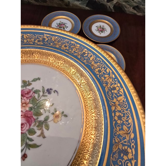 Blue Pre Mid Century Vintage Set of 6 Gold Overlay Plates For Sale - Image 8 of 11