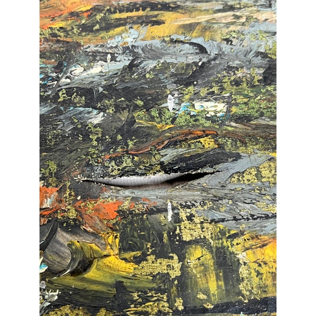 Textile Vintage Abstract City Scape Oil on Canvas For Sale - Image 7 of 12