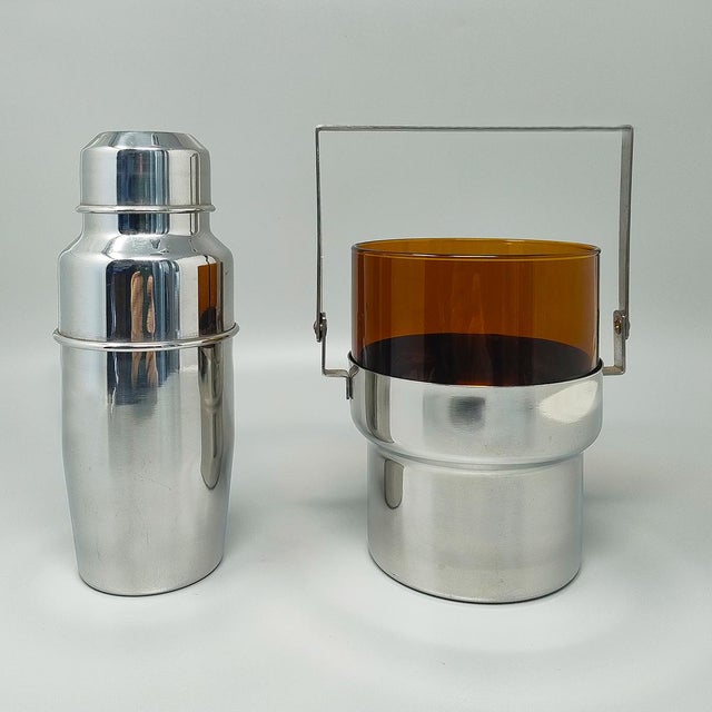 Metal Italian Cocktail Shaker with Ice Bucket by Pran, 1970s, Set of 2 For Sale - Image 7 of 7