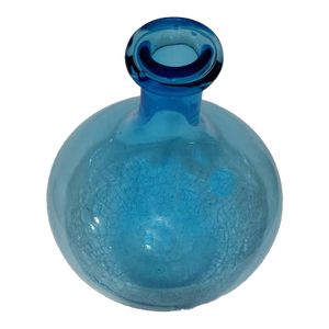 Large Blue Demijohn Studio Blown Glass Bottle Crackled Bottom