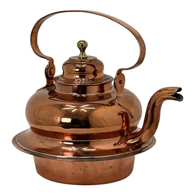 Beautifully Hand Made Large Antique American Heavy Solid Copper & Brass Tea Kettle Circa Late 19th Century For Sale
