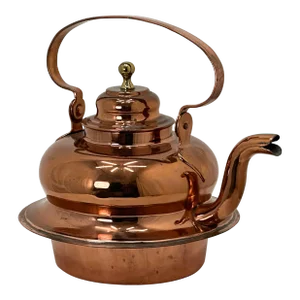 Beautifully Hand Made Large Antique American Heavy Solid Copper & Brass Tea Kettle Circa Late 19th Century