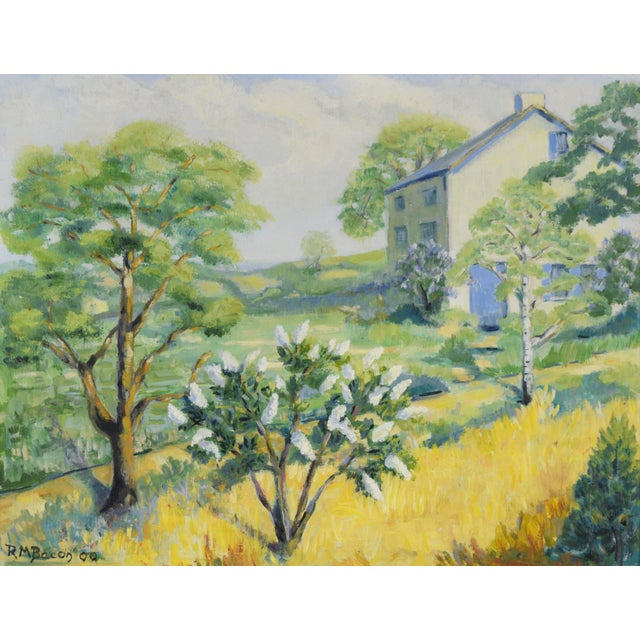 "One June" - Original Oil on Masonite Original oil landscape painting depicting a vibrant green hillside by Richard M....