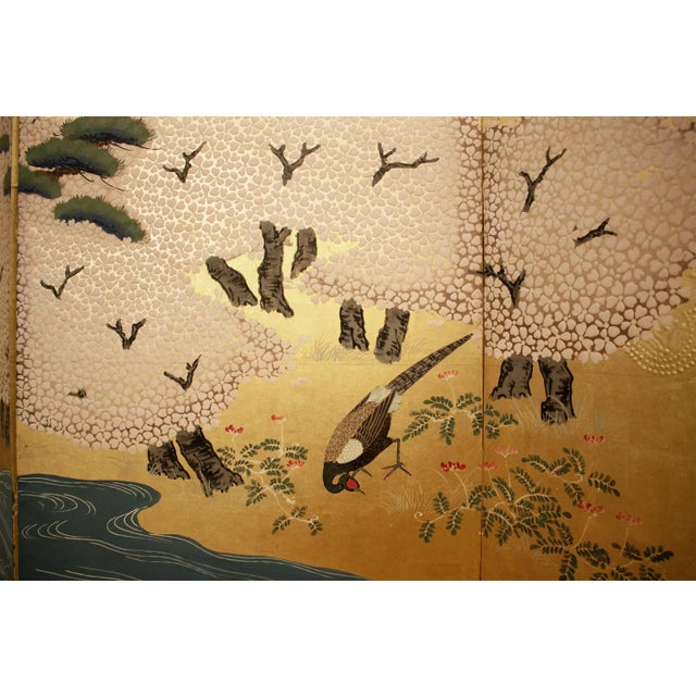 Japanese XL Shōwa Era Japanese Gold Leaf & Maki-E 6-Panel Byobu Screen For Sale - Image 3 of 12