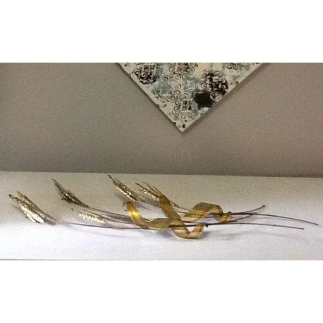 Vintage Two-Tone Brass Wheat Stalk Wall Hangings - A Pair For Sale - Image 4 of 6