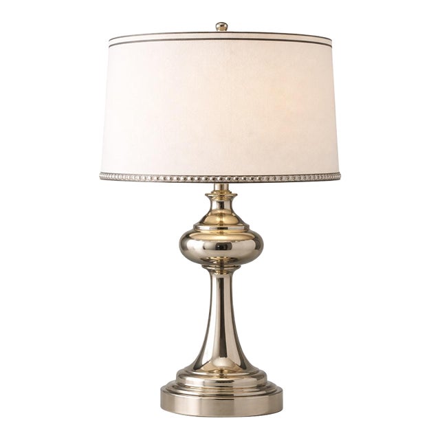 Late 20th Century Ralph Lauren Polished Metal Table Lamp With Linen Drum Shade For Sale