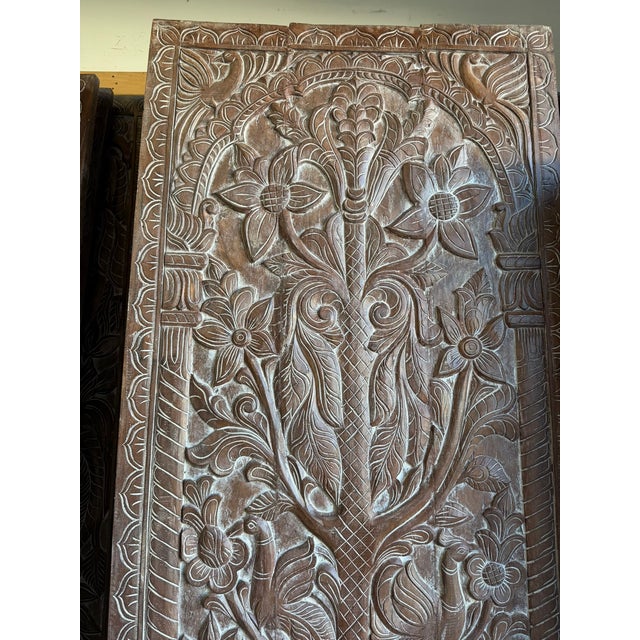 Hand-Carved Tree of Life With Birds – Vintage Wood Wall Art or Rustic Barn Door Panel 84x36 For Sale In Orlando - Image 6 of 7