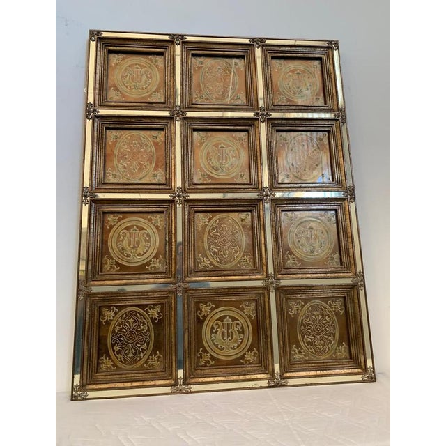 Engraved and Gilded Mirror Panel Wall Art in Lacquered Frame with Mirrored Insets For Sale - Image 4 of 14