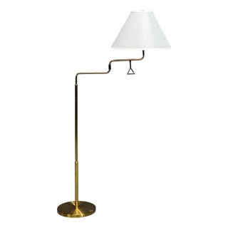 Armaturhantverk Göteborg, Articulating Floor Lamp, Brass, Fabric, Sweden, 1960s For Sale