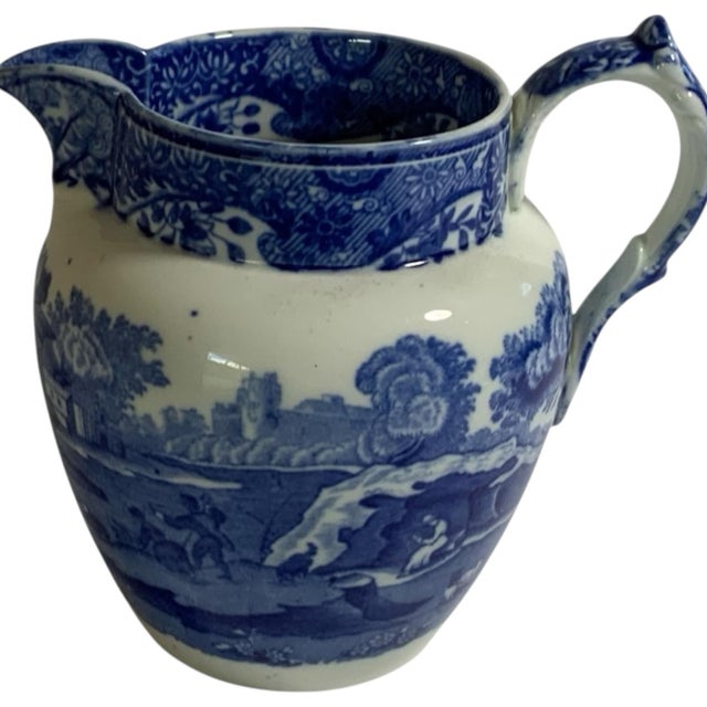 White Vintage Authentic Spode Blue Italian Windsor Jug Pitcher W/Handle England C1950s. For Sale - Image 8 of 8