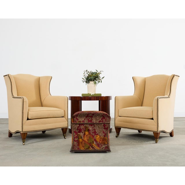 A dramatic and tailored Ralph Lauren Home "Florence" storage ottoman, upholstered in Ralph Lauren's "Buckthorn Paisley...