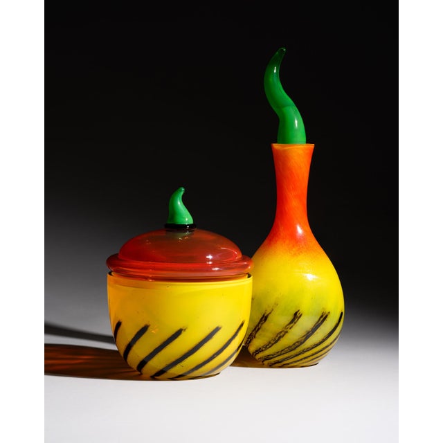 Kontiki Hand-Blown Art Glass Carafe and Lidded Box by Nanny Still for Rosenthal Studio Line, 1993, Set of 2 For Sale - Image 17 of 17