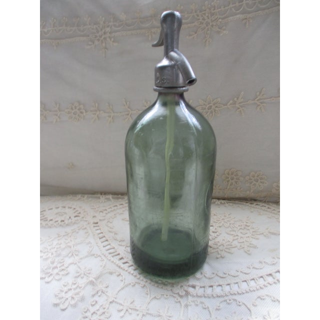 Vintage 1930’s Green Argentina Handmade Glass & Metal Soda/Seltzer Bottle For Sale - Image 11 of 18