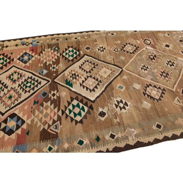 Beige 1960s Vintage Turkish Kilim Beige Handmade Tribal Wool Rug For Sale - Image 8 of 10